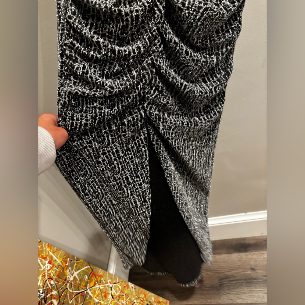 Lulu's Black and White Sheath Dress Puff Sleeve sparkle formal form fit holiday - Picture 5 of 13